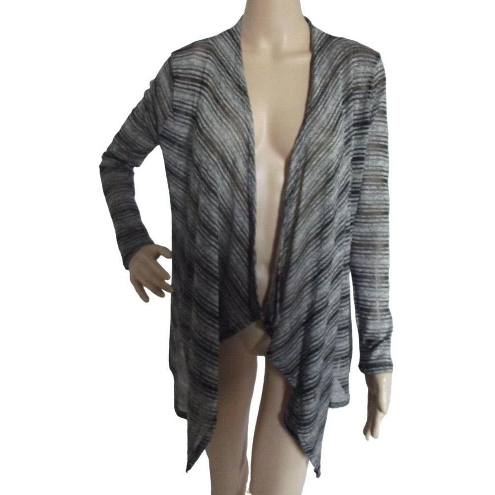 Super Nova Size Large Black & White Lightweight Cascading Cardigan Sweater L